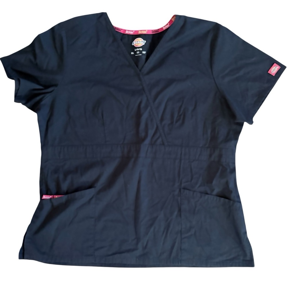 Dickies Women’s Black Scrub Top Size Large V-Neck Uniform Shirt